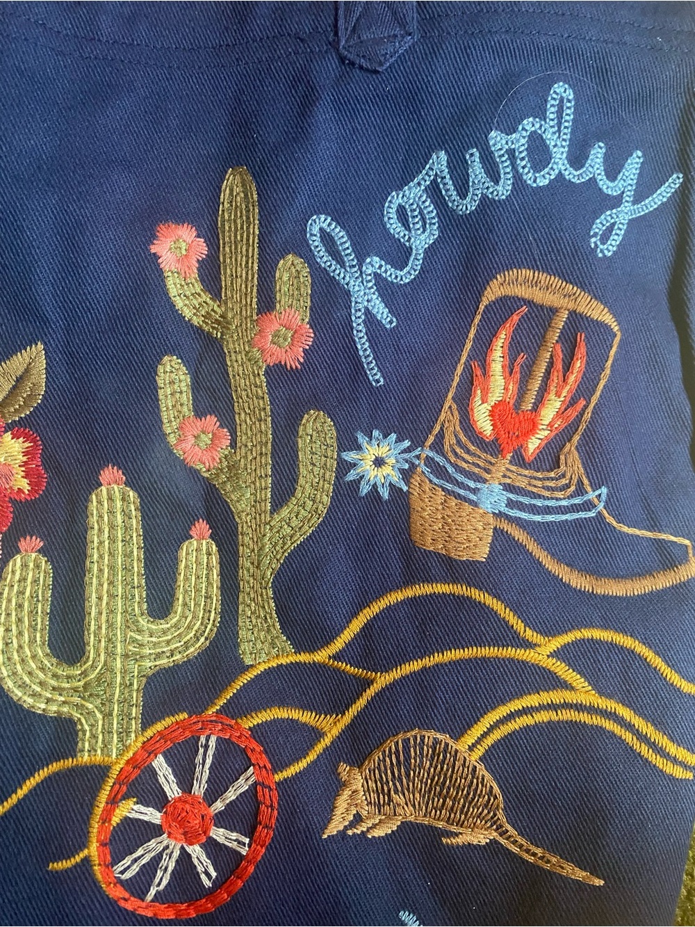 Johnny Was Texas Navy Embroidered Canvas Tote with Multicolor Floral Motif - Picture 6 of 10